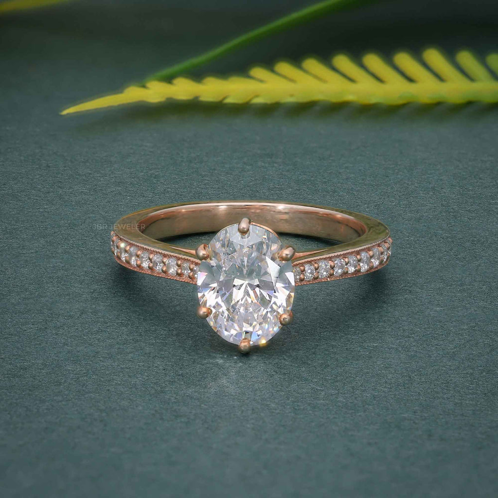 1.30CT Oval Diamond Solitaire Migraine Six Prong Moissanite Engagement Ring - JBR Jeweler