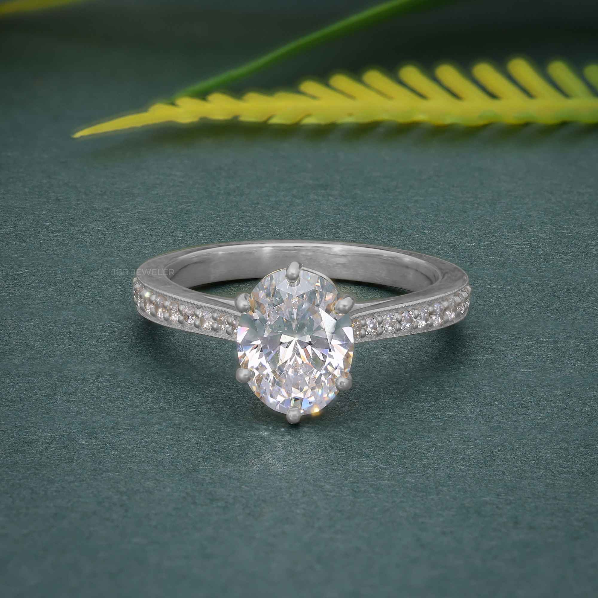 1.30CT Oval Diamond Solitaire Migraine Six Prong Moissanite Engagement Ring - JBR Jeweler