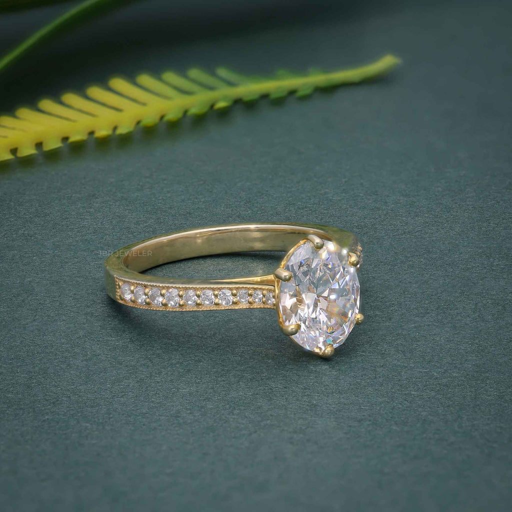 1.30CT Oval Diamond Solitaire Migraine Six Prong Moissanite Engagement Ring - JBR Jeweler