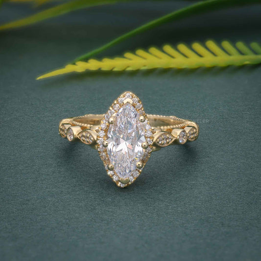1.50CT Marquise Cut Moissanite Vintage Style Engagement Ring