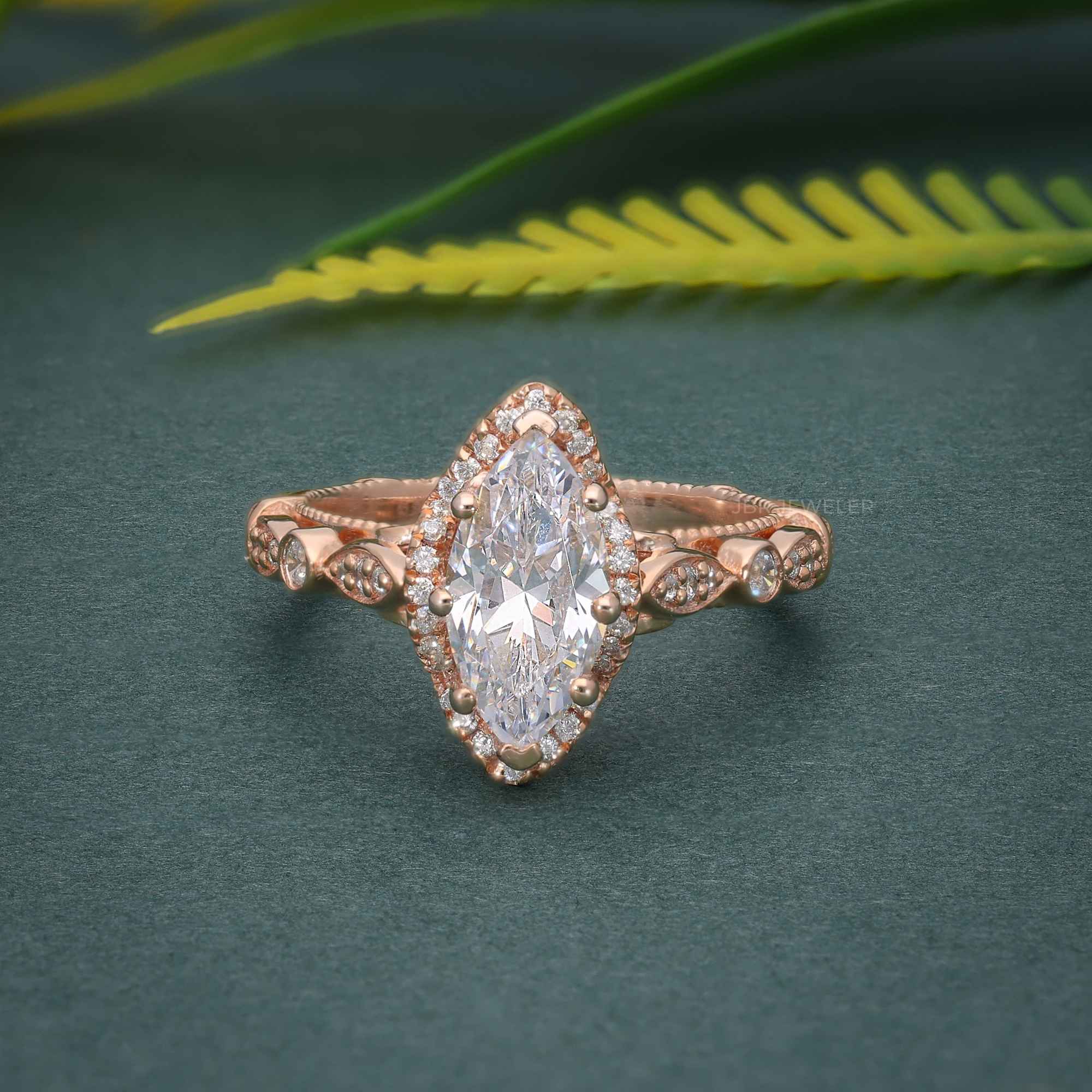 1.50CT Marquise Cut Moissanite Vintage Style Engagement Ring - JBR Jeweler