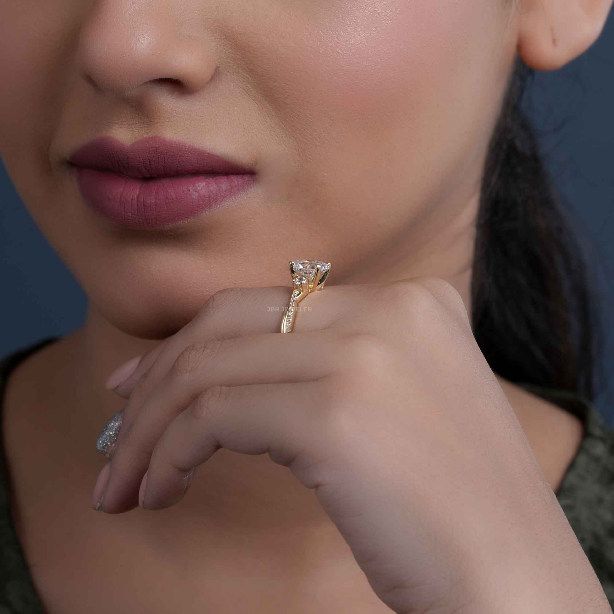 1.50CT Oval Cut Rose Gold Three Stone Twist Diamond Half Eternity Moissanite Engagement Ring - JBR Jeweler