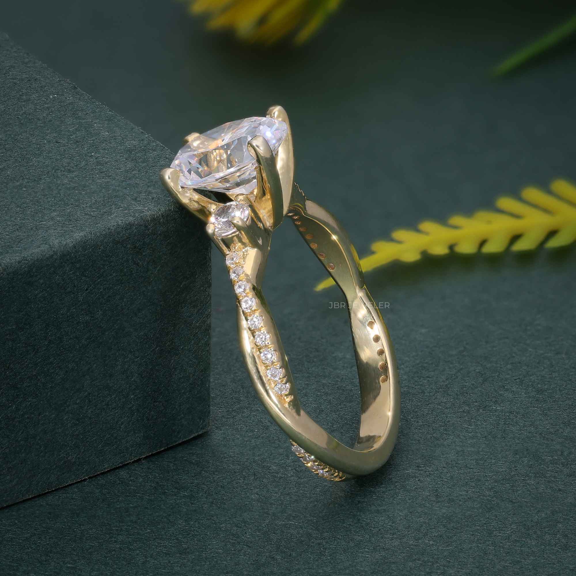 1.50CT Oval Cut Rose Gold Three Stone Twist Diamond Half Eternity Moissanite Engagement Ring - JBR Jeweler