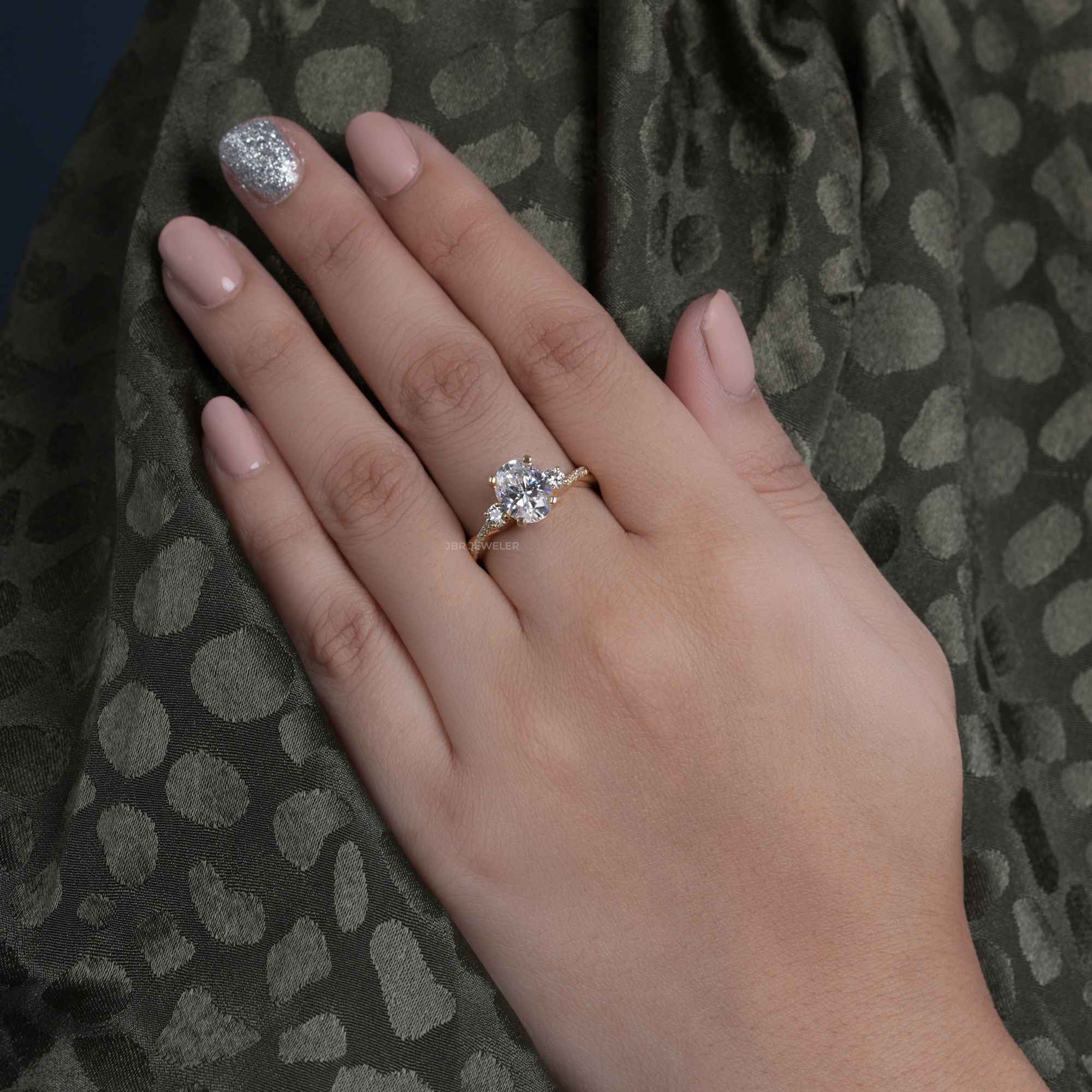 1.50CT Oval Cut Rose Gold Three Stone Twist Diamond Half Eternity Moissanite Engagement Ring - JBR Jeweler