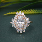 1.50CT Oval Cut Rose Gold Vintage Halo Baguette Set Moissanite Engagement Wedding Ring - JBR Jeweler