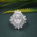 1.50CT Oval Cut Rose Gold Vintage Halo Baguette Set Moissanite Engagement Wedding Ring - JBR Jeweler