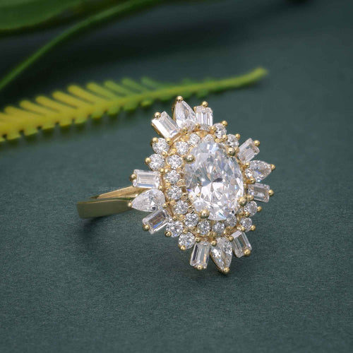 1.50CT Oval Cut Rose Gold Vintage Halo Baguette Set Moissanite Engagement Wedding Ring - JBR Jeweler