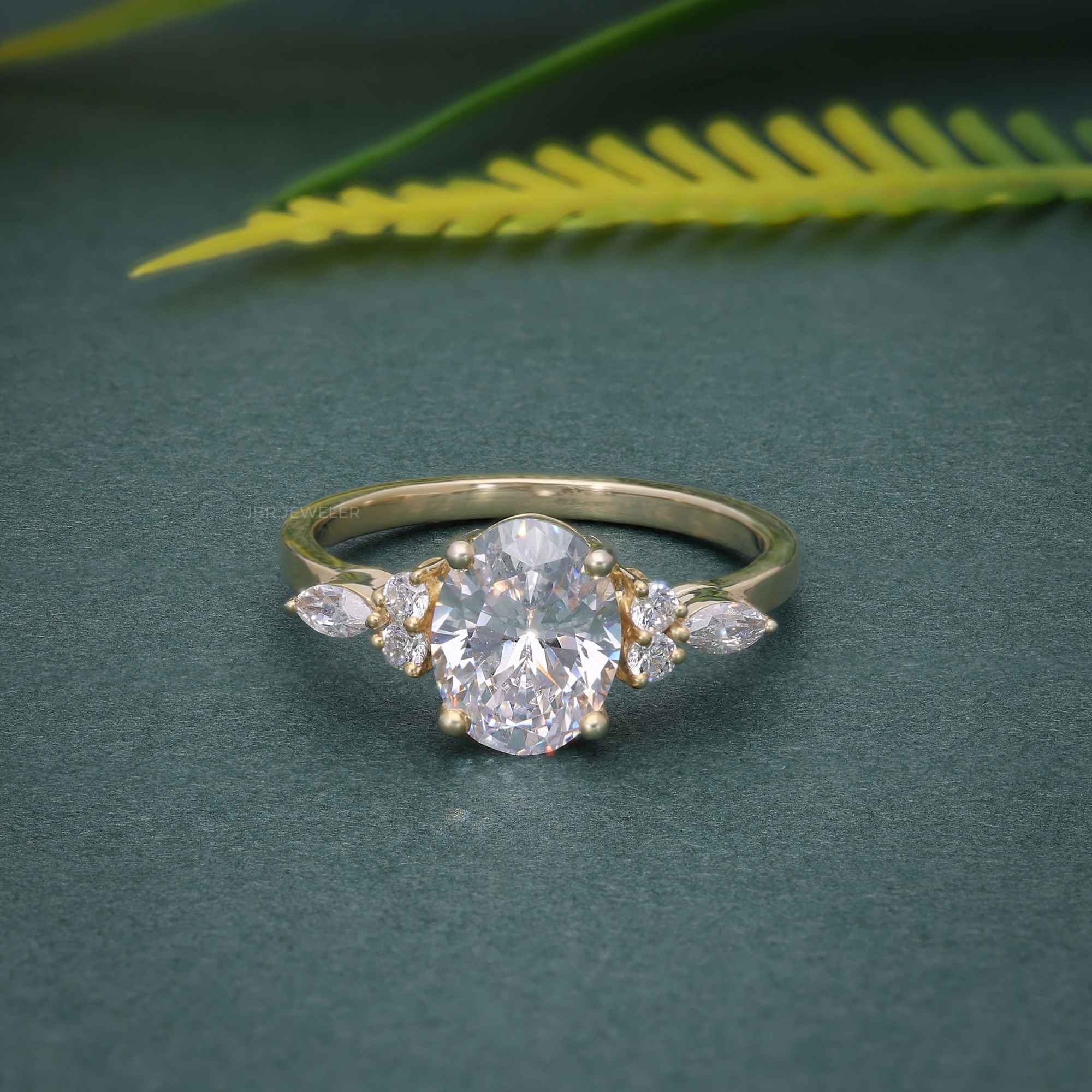 1.50CT Oval Cut Unique Cluster Rose Gold Moissanite Engagement Ring Anniversary Gift