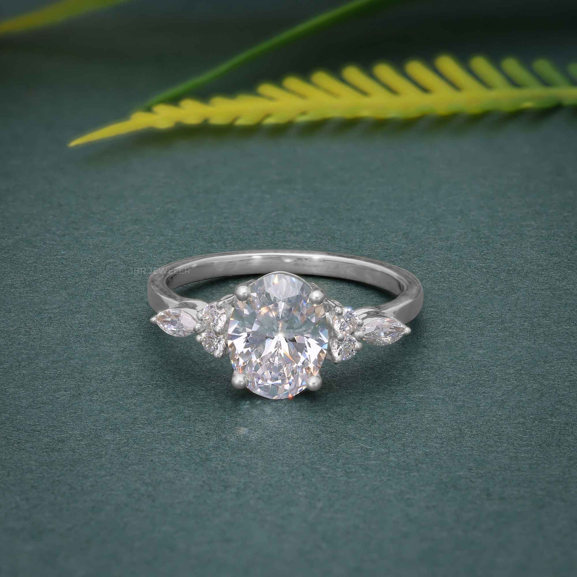 1.50CT Oval Cut Unique Cluster Rose Gold Moissanite Engagement Ring Anniversary Gift - JBR Jeweler