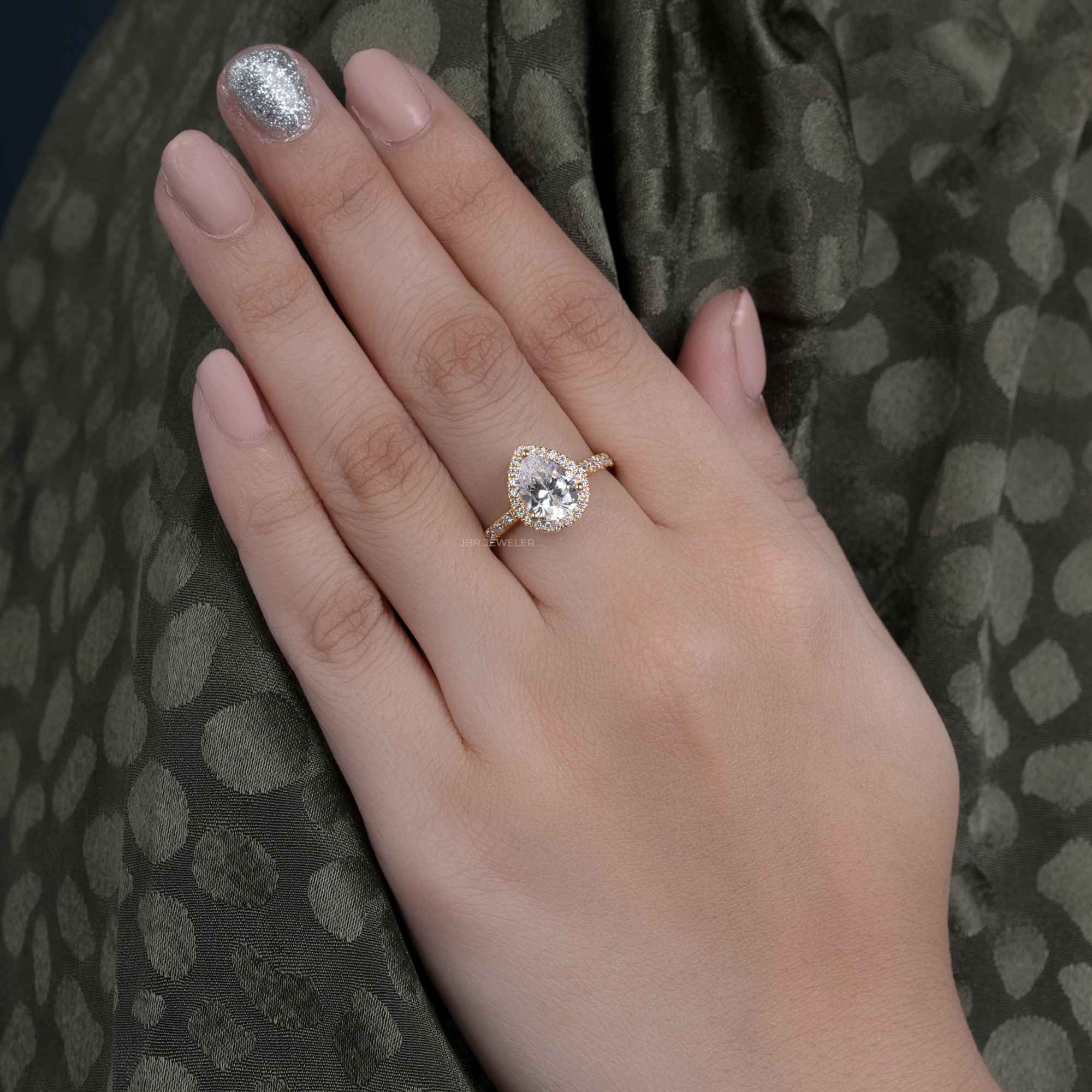 1.50CT Pear Shaped Yellow Gold Unique Halo Moissanite Engagement Anniversary Ring - JBR Jeweler