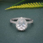 1.50CT Pear Shaped Yellow Gold Unique Halo Moissanite Engagement Anniversary Ring - JBR Jeweler