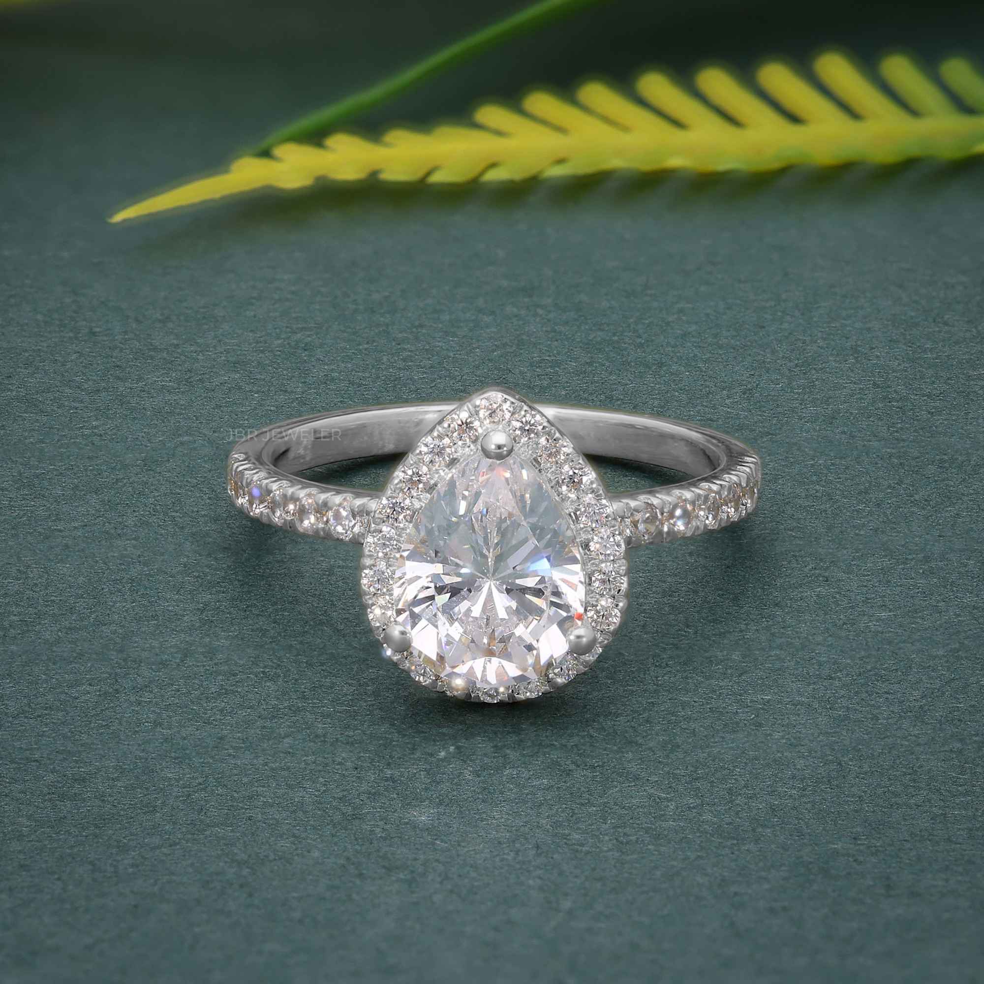 1.50CT Pear Shaped Yellow Gold Unique Halo Moissanite Engagement Anniversary Ring - JBR Jeweler