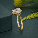 1.50CT Pear Shaped Yellow Gold Unique Halo Moissanite Engagement Anniversary Ring - JBR Jeweler