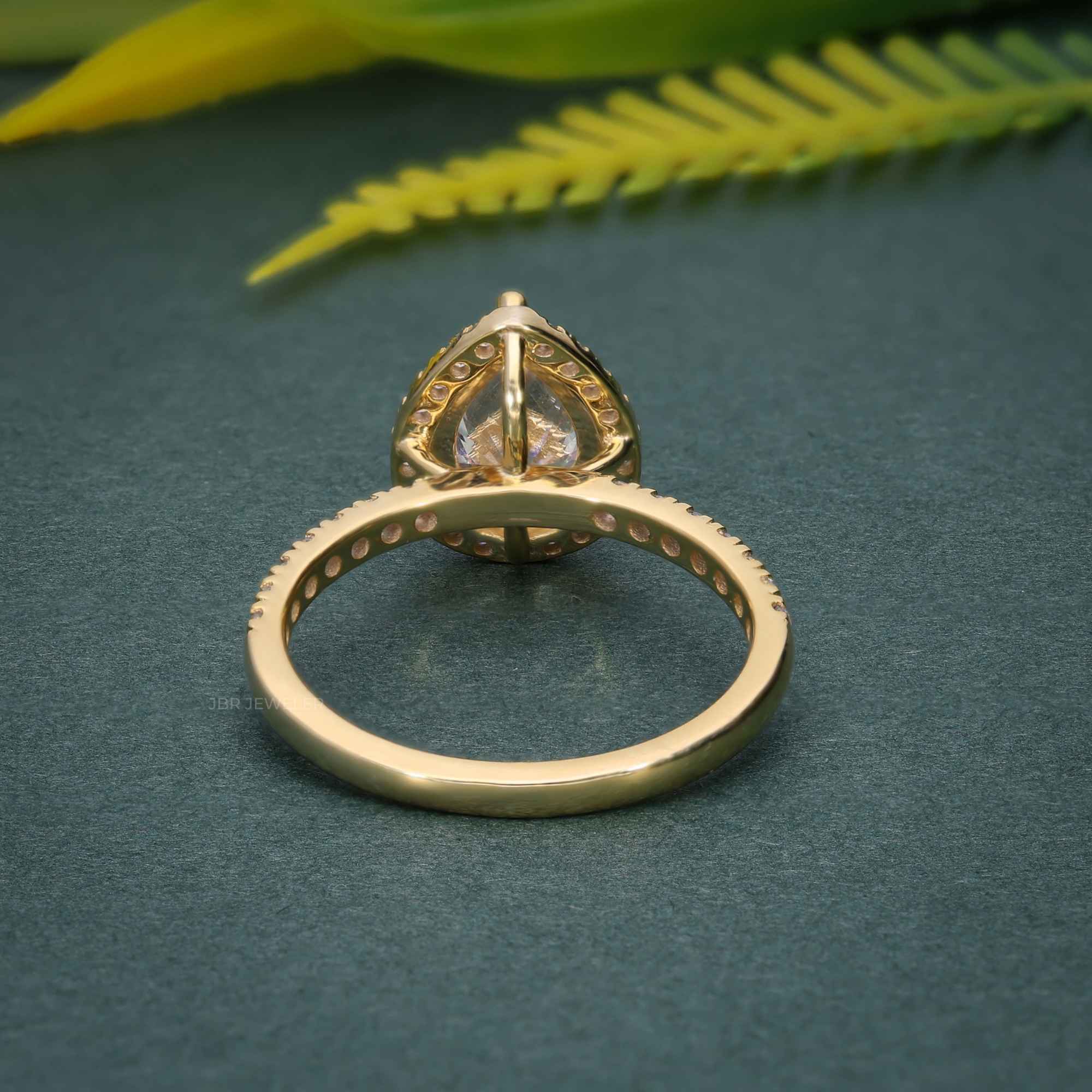 1.50CT Pear Shaped Yellow Gold Unique Halo Moissanite Engagement Anniversary Ring - JBR Jeweler