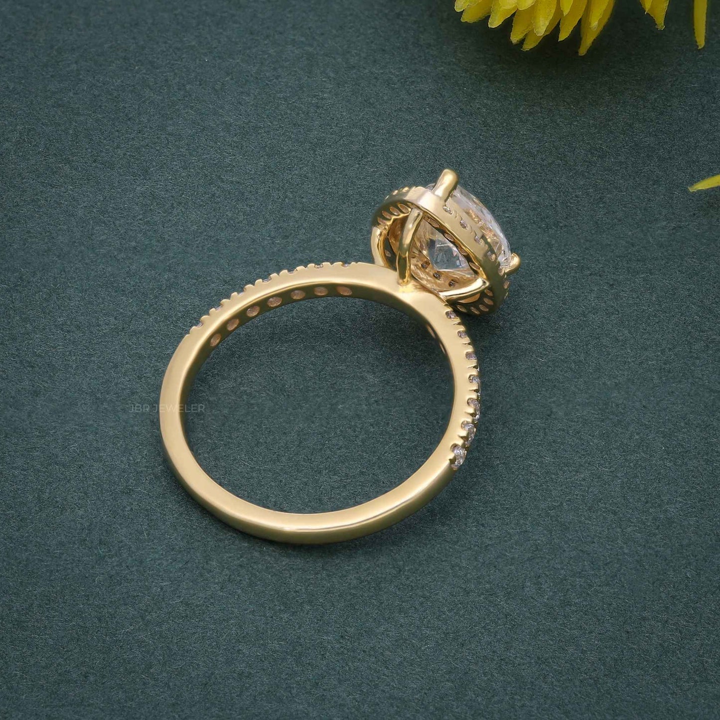 1.50CT Pear Shaped Yellow Gold Unique Halo Moissanite Engagement Anniversary Ring