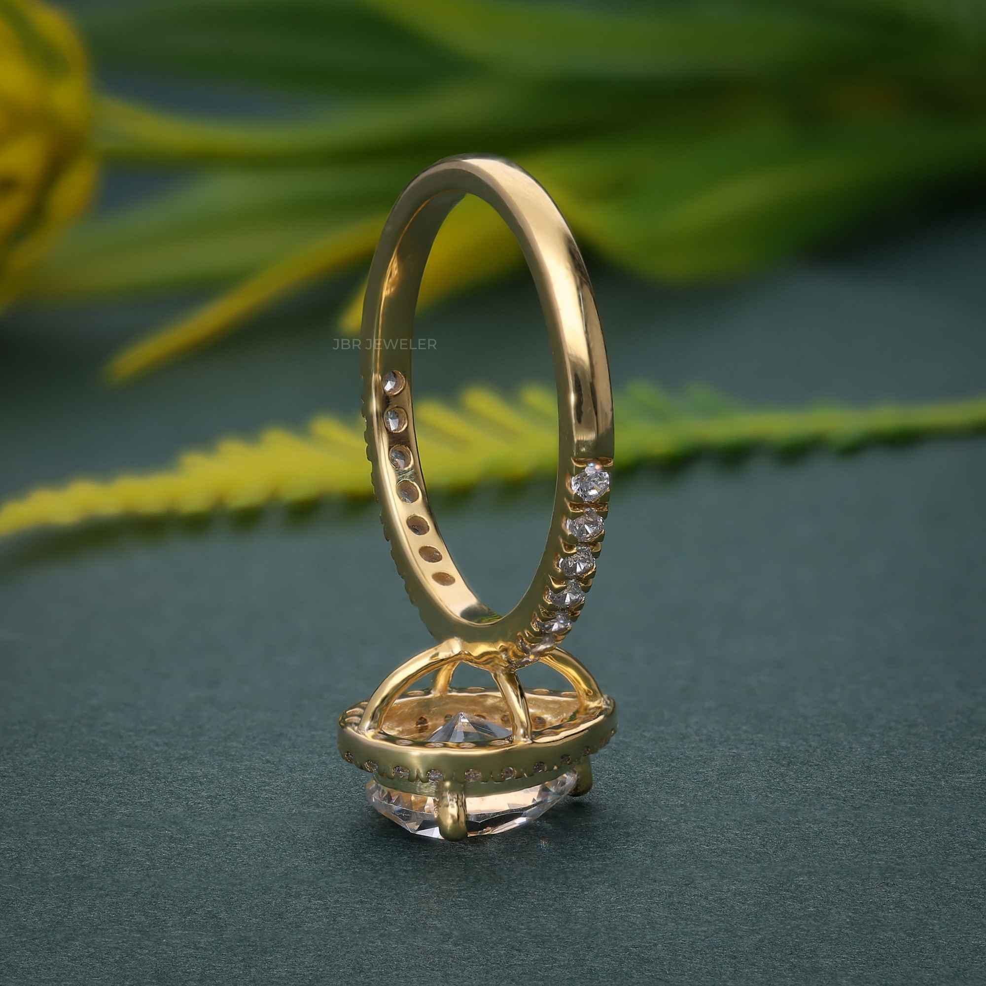 1.50CT Pear Shaped Yellow Gold Unique Halo Moissanite Engagement Anniversary Ring - JBR Jeweler