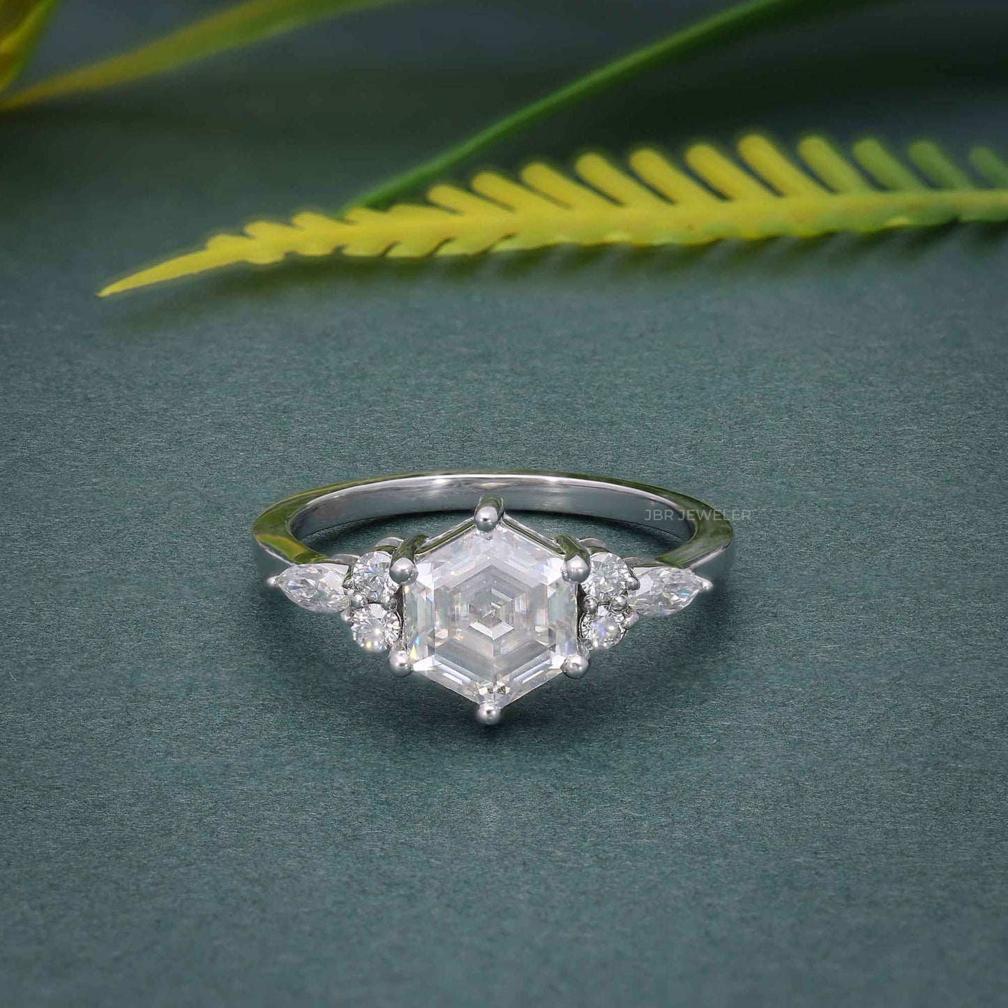 1.5CT Hexagon Cut Moissanite Engagement Ring