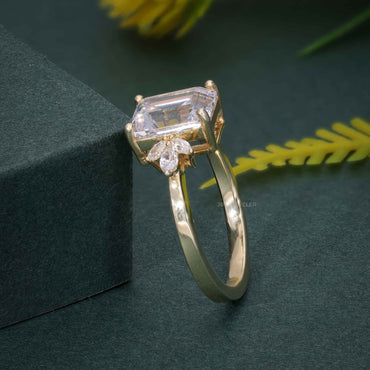 1.5 CT Emerald Vintage Yellow Gold Unique Moissanite Engagement Ring