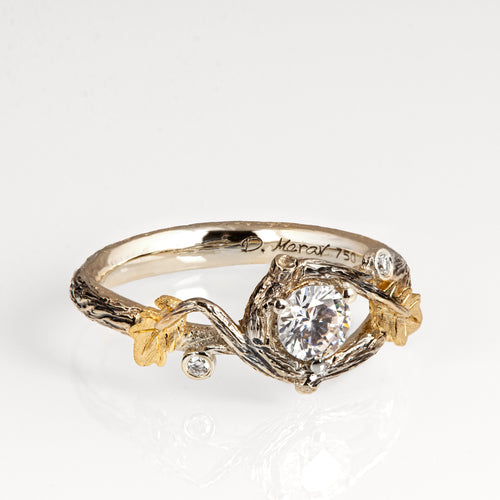 Romantic Twig Leaf Diamond Ring in Two-Tone with 1.5 CT