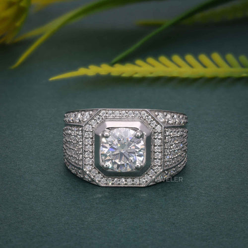 1.5ct Men's Brilliant Cut Moissanite Diamond S925 Silver Band Side Stones Ring - JBR Jeweler