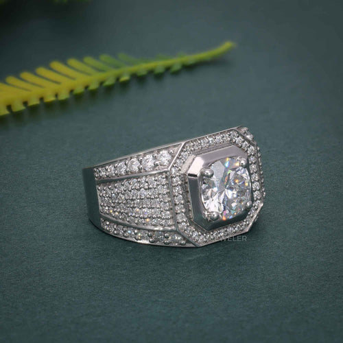 1.5ct Men's Brilliant Cut Moissanite Diamond S925 Silver Band Side Stones Ring - JBR Jeweler