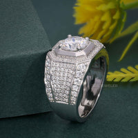 Bague en argent S925 avec diamant Moissanite taille brillant de 1,5 ct pour hommes, pierres latérales