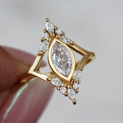 1.90 CT Marquise Diamond Bezel Set Engagement Ring Unique Vintage Art Deco Design Audrey Collection