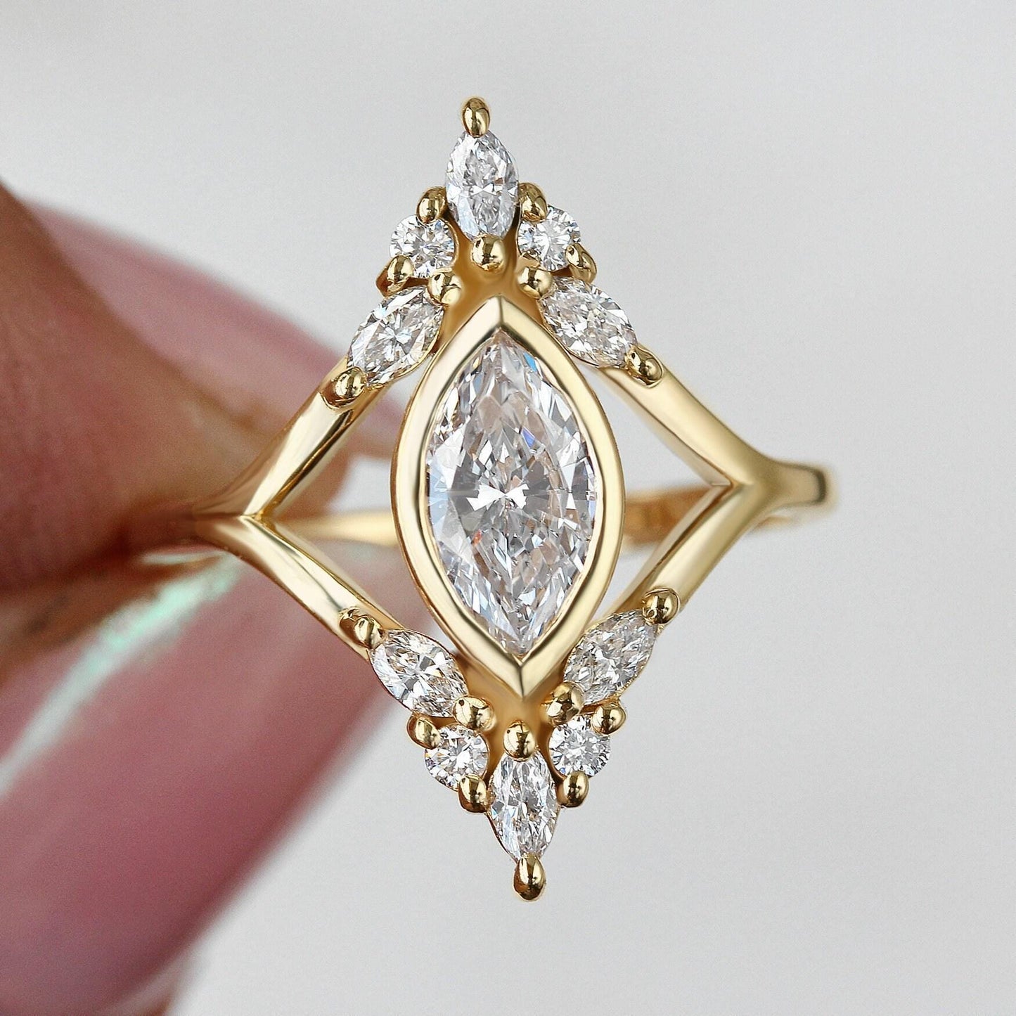 1.90 CT Marquise Diamond Bezel Ring in Art Deco Style