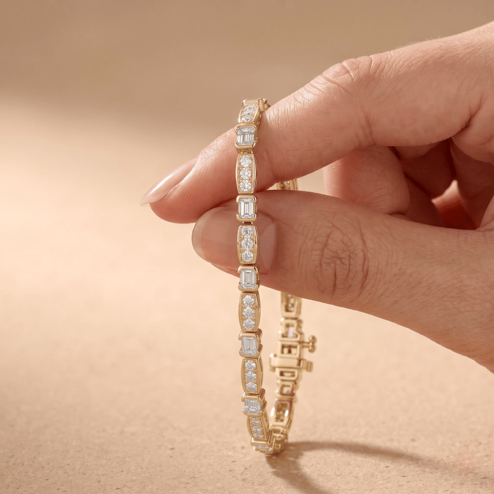 emerald and round lab diamond bracelet