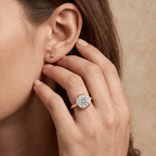 Round diamond bezel ring proposal ready lifestyle shot