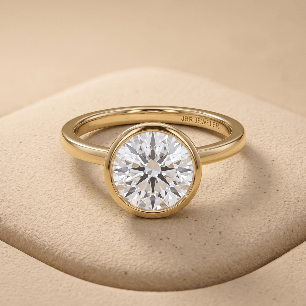 10K gold bezel set round diamond ring