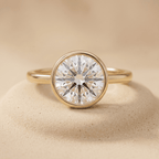 10K round lab diamond bezel set engagement ring