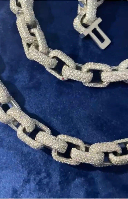 12MM White Gold Round Moissanite Linking Design Cuban Link Chain Necklace - JBR Jeweler