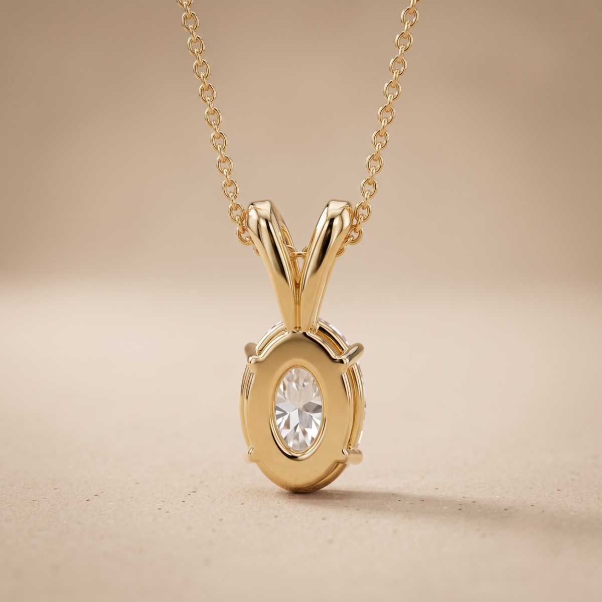 Oval lab diamond double bail necklace in 14K gold