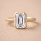 14K emerald bezel set solitaire ring with brilliant sparkle