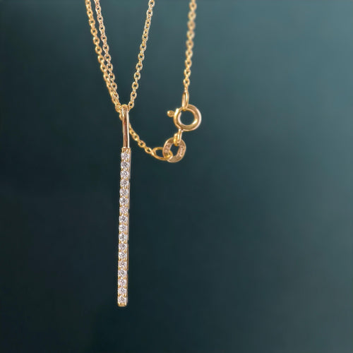 14K moissanite Diamond Bar Vertical Bar Pendant Gold Bar Layering Necklace - JBR Jeweler