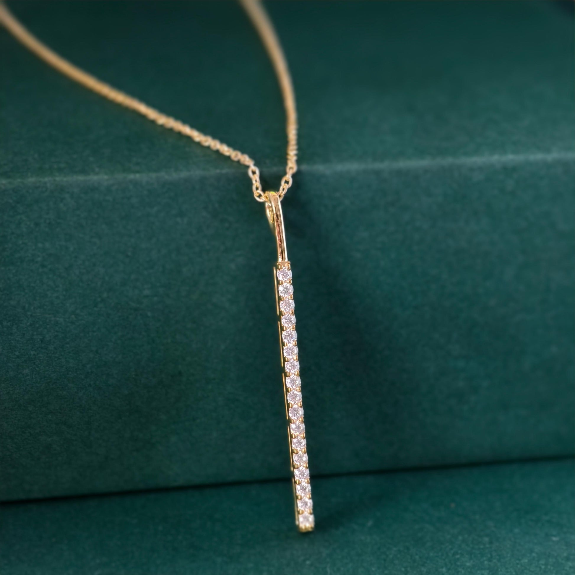 14K Diamond Bar Vertical Bar Pendant Gold Bar Layering Necklace