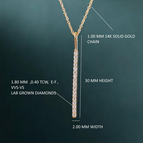 14K moissanite Diamond Bar Vertical Bar Pendant Gold Bar Layering Necklace - JBR Jeweler