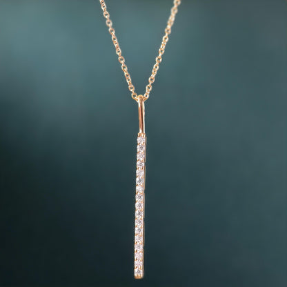 14K Diamond Bar Vertical Bar Pendant Gold Bar Layering Necklace