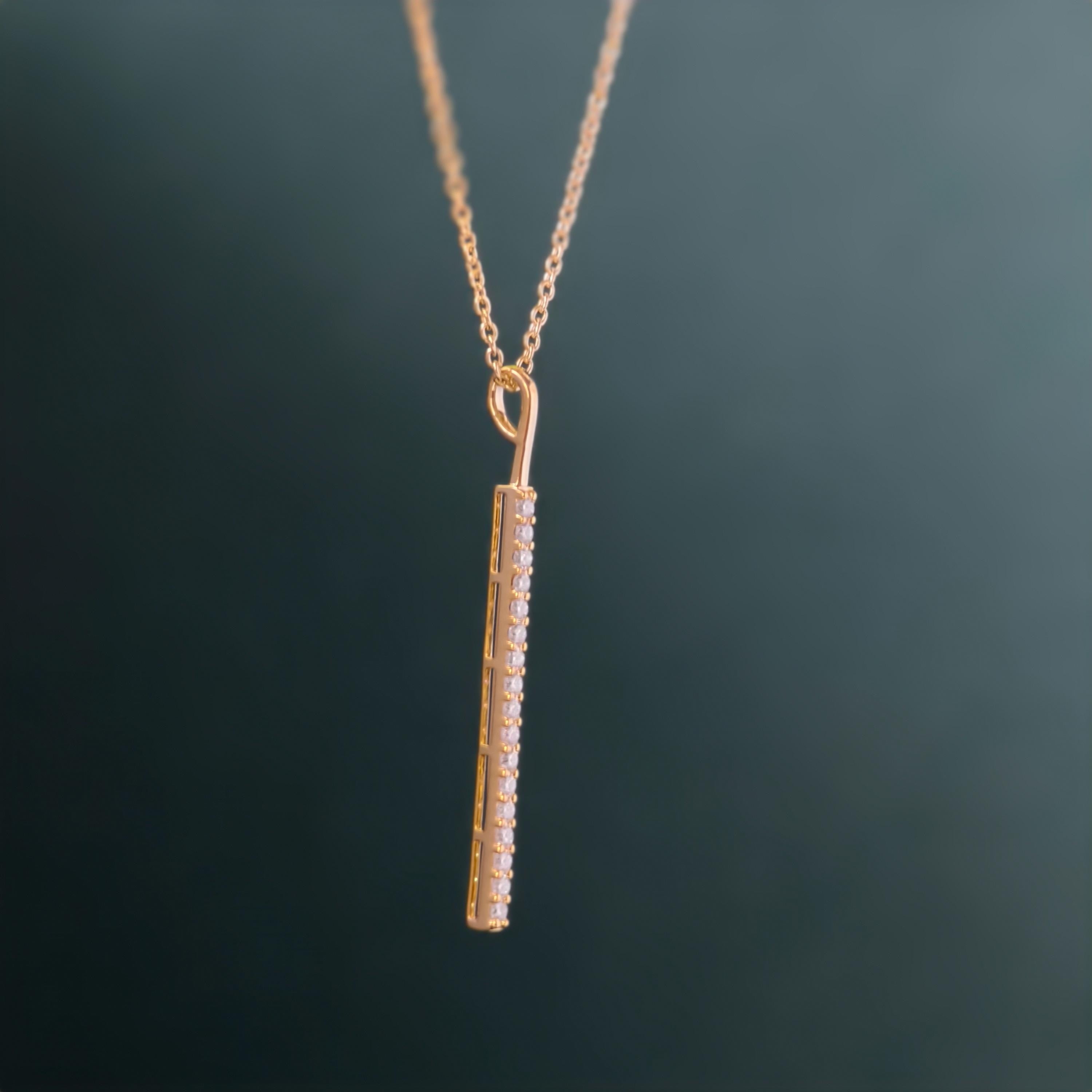 14K moissanite Diamond Bar Vertical Bar Pendant Gold Bar Layering Necklace - JBR Jeweler