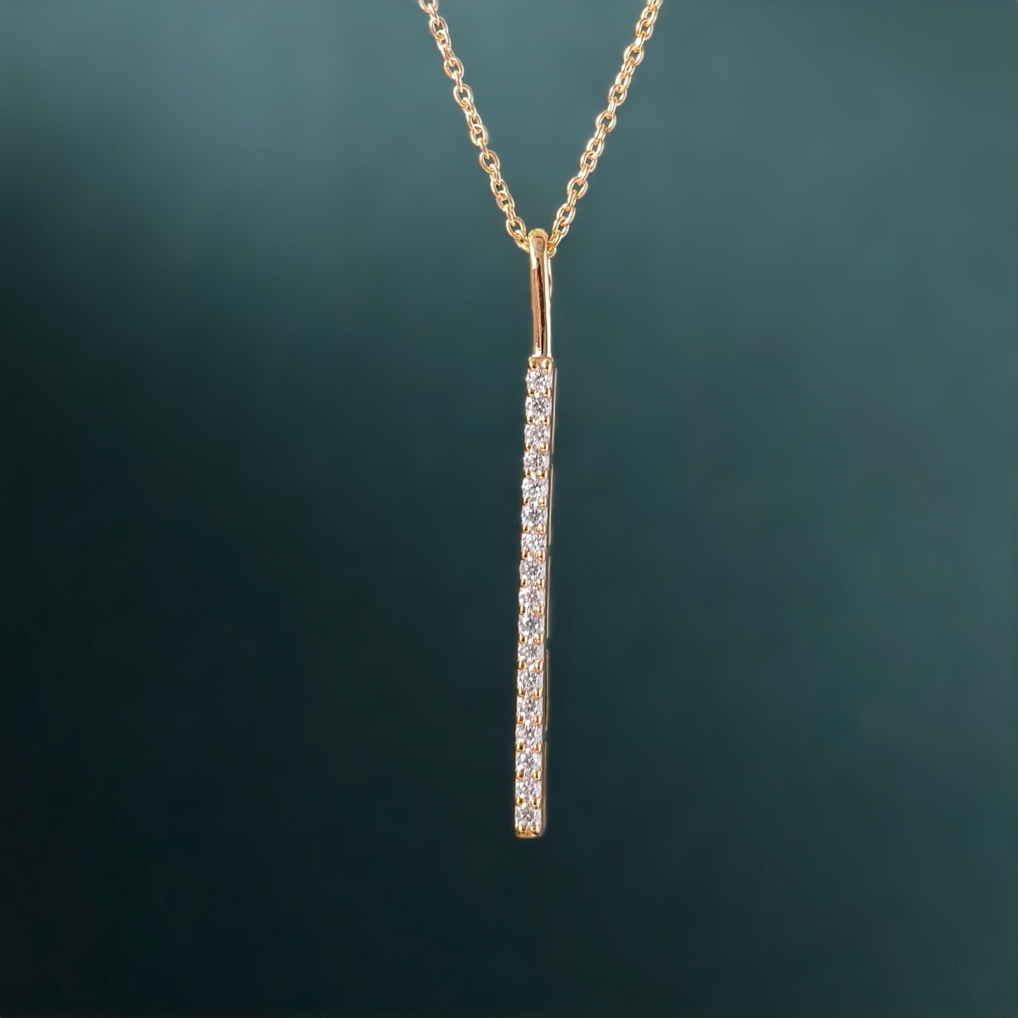 14K Diamond Bar Vertical Bar Pendant Gold Bar Layering Necklace