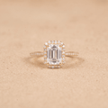 14K emerald halo engagement ring moissanite bridal jewelry