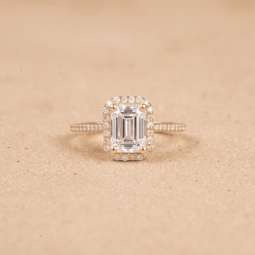 14K emerald halo engagement ring moissanite bridal jewelry