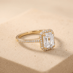 Moissanite bridal ring emerald halo side angle