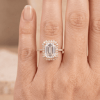 14K gold bridal jewelry emerald cut moissanite