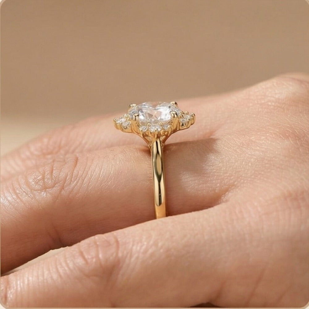 Cathedral setting round lab grown diamond ring side profile