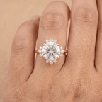 Round halo wedding ring worn on hand