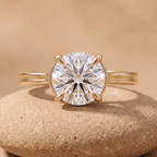 14K Gold Cathedral Ring Round Moissanite Front View