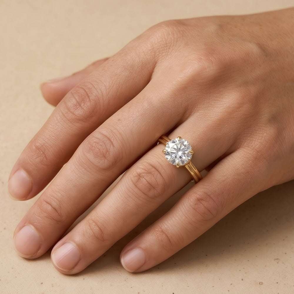 Cathedral Ring Moissanite Proposal Gift for Her on womens finger
