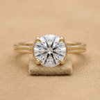 14K Gold Cathedral Ring Round Moissanite Front View